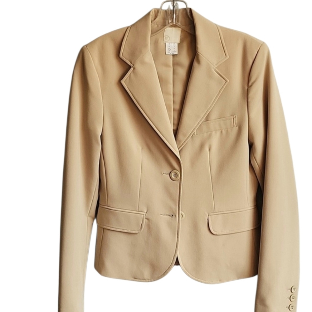 LaRedoute 90s Vintage Classic Tan Blazer With Notched Collar 4 Like New